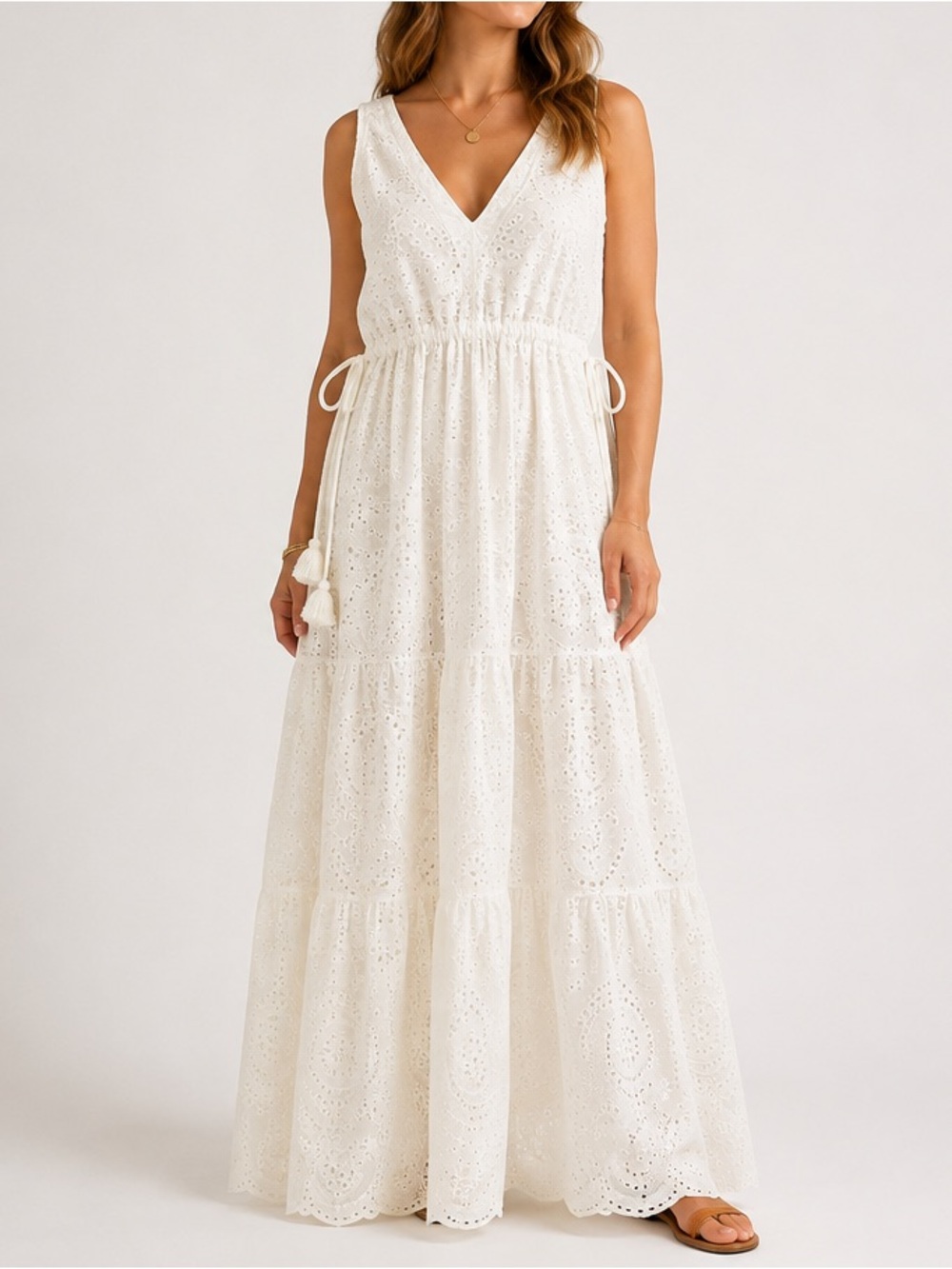 Cotton eyelet maxi dress.